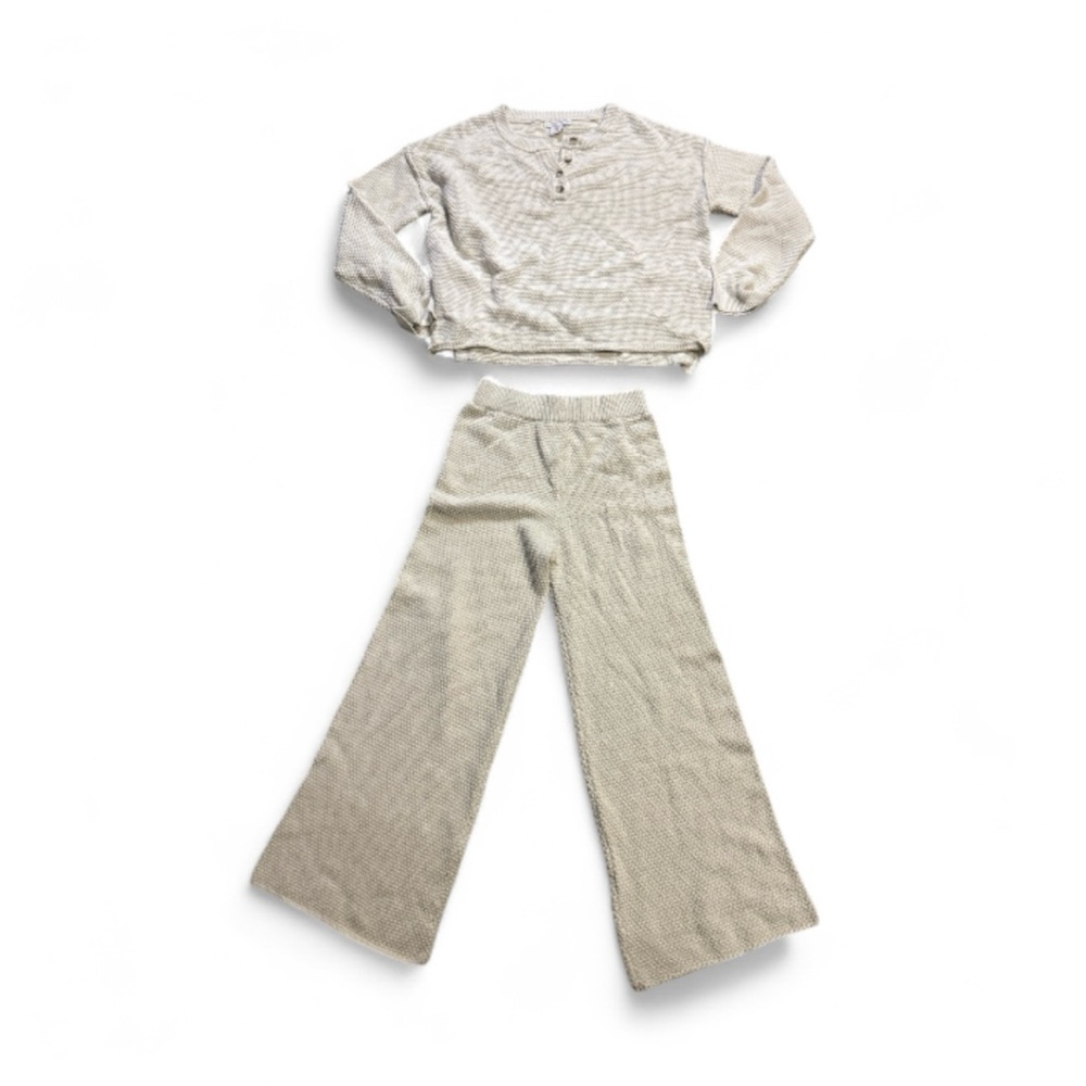 Sincerely Jules Beige Long Sleeve Top and Wide-Leg Pants Knit Set